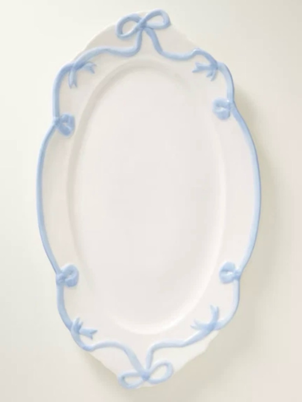 Anthropologie Sky Blue Benedita Bow Ceramic Stoneware Platter NEW